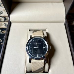Burberry Swiss Made Black Faced Tartan Strap Watch